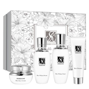 Private Label Korean Daily Brightening Rice Skin Care Set Face Toner Serum Nourishing Facial Moisturizer Cream Kit