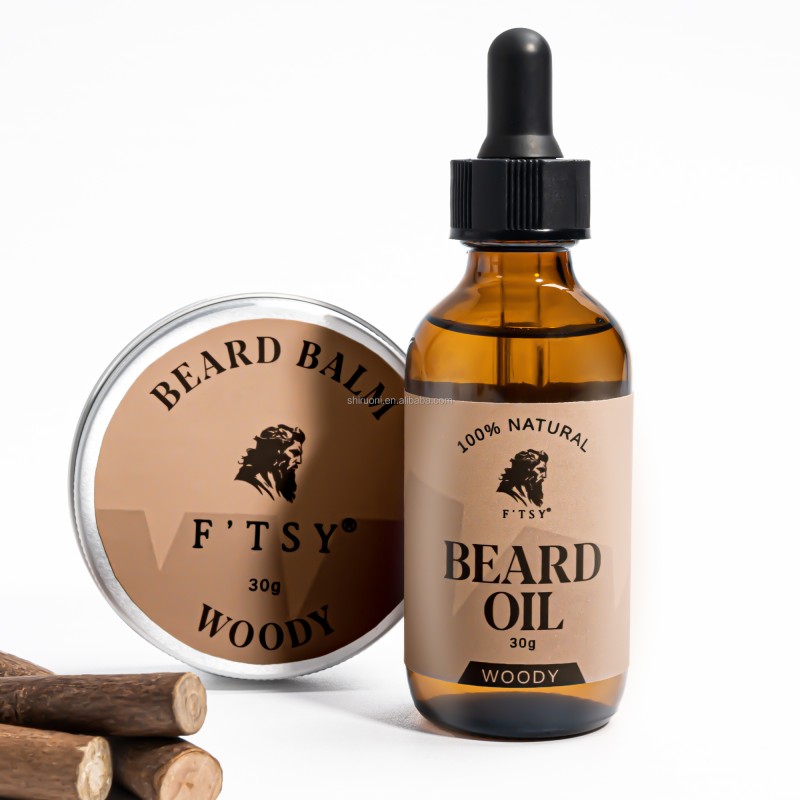 Orgainc Beard Oil Balm  Moisturizer Dry Damaged Nourishing Men Beard Care Beeswax Grapeseed Jojoba Argan Oil Beard Balm Oil Set