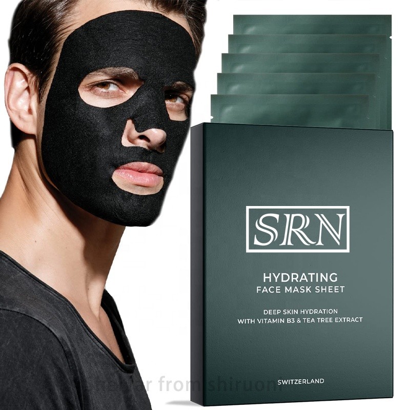 Custom LOGO Bamboo Charcoal Vitamin B3 Hydrating and Moisturizing Face Sheet Mask for Men Facial Care