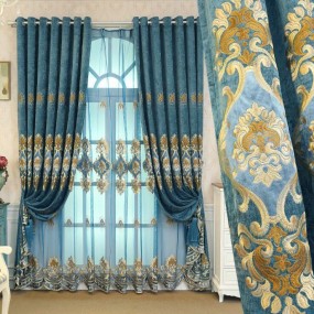 Chenille Curtain Supplier - Peacock Blue Grommet