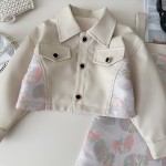 Girls Autumn Set Factory - Korean PU Jacket Strap Skirt