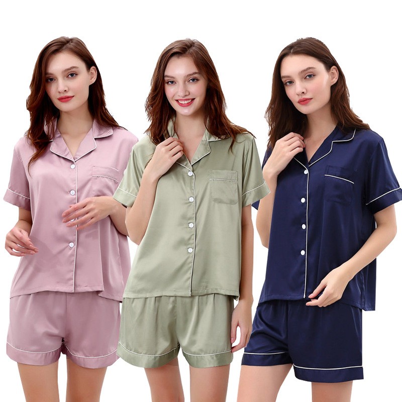 Women Pajama Set Supplier - Satin Short Sleeve Sleepwear
