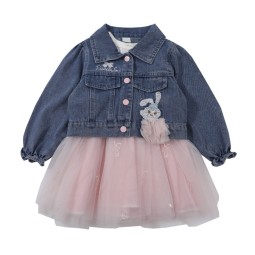 Girls Spring Set Factory - Denim Jacket Lace Dress Suit