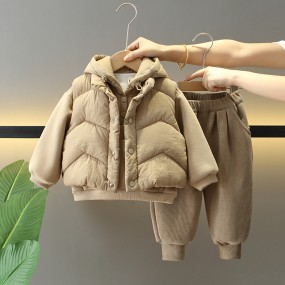 Boys Winter Set Supplier - 3Pcs Velvet Lined Hoodie Pant
