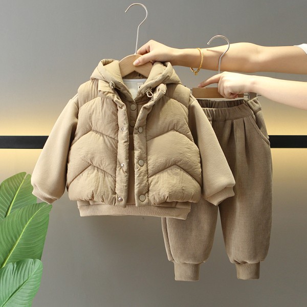 Boys Winter Set Supplier - 3Pcs Velvet Lined Hoodie Pant