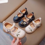 Girls Loafers Factory - Flowers Embroidery Beige Party
