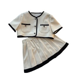 Girls Coat Set Supplier - Short Sleeve Pleated Skirt