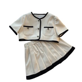 Girls Coat Set Supplier - Short Sleeve Pleated Skirt