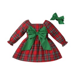 Baby Christmas Dress Supplier - Green Plaid Big Bow