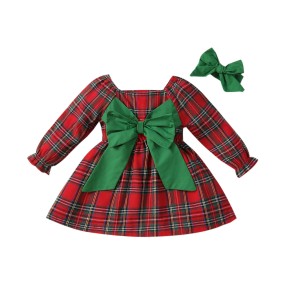 Baby Christmas Dress Supplier - Green Plaid Big Bow