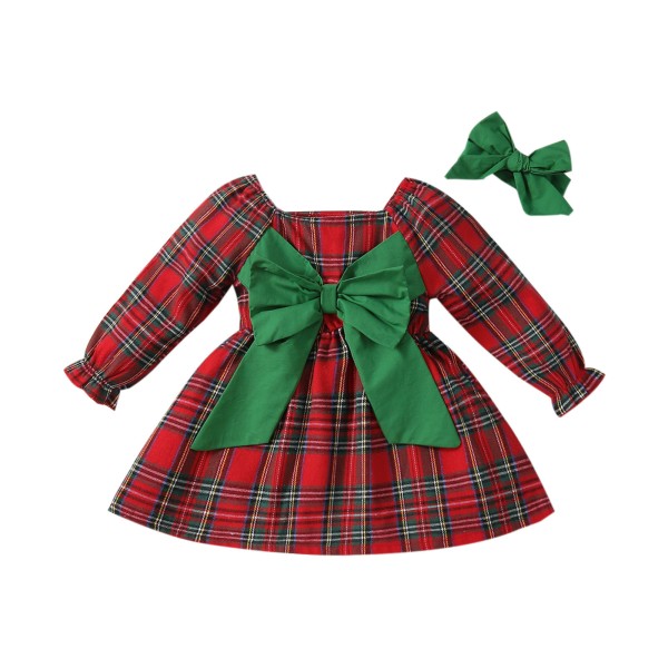 Baby Christmas Dress Supplier - Green Plaid Big Bow