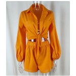 Women Blouse Set Factory - Ruffle Oversized Shirt Shorts