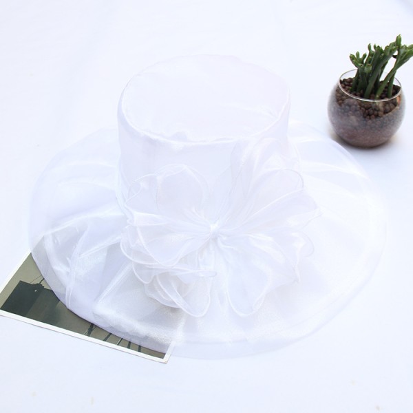Women Church Hat Factory - White Elegant Large Flower