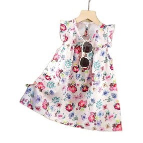Girl Summer Dress Supplier - Flower Print Flying Sleeve