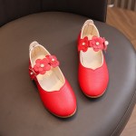 Girls School Shoes Factory - Black PU Leather Low Flat