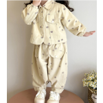 Girls Clothing Set Factory - Flower Print Loose Jacket Pants