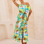 Women Dress Factory - Print Waist Cinched Slit