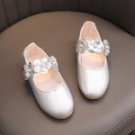 Girls School Shoes Factory - Black PU Leather Low Flat