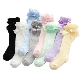 Girls Socks Supplier - Knee Length Bubble Stripe Mesh