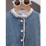 Girls Clothing Set Factory - Bubble Sleeve Denim Vest
