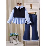 Girl Clothing Set Supplier - Spring Knit Shirt Flared Jeans