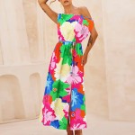Women Dress Factory - Print Waist Cinched Slit