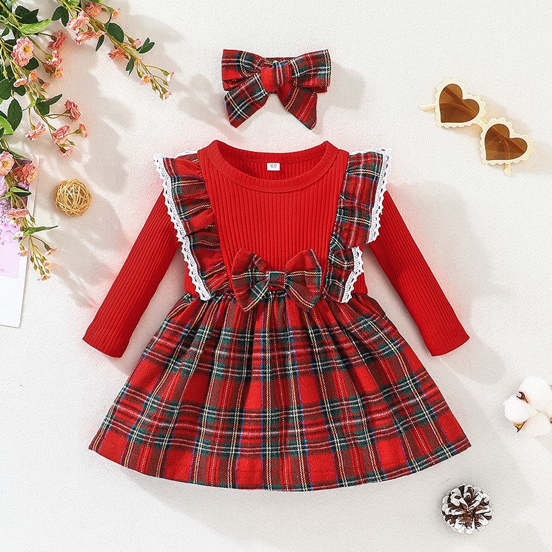 Baby Dress Supplier - Autumn Winter Plaid Bowknot