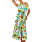 Women Dress Factory - Print Waist Cinched Slit