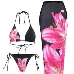 Women Bikini Set Supplier - 3 Piece Tie Up Printed