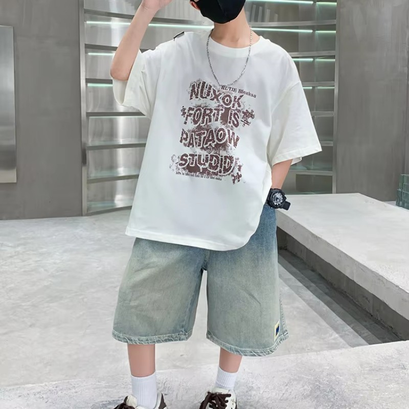 Boys Hip Hop Set Factory - 2 Piece T-shirt Denim Shorts