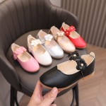 Girls School Shoes Factory - Black PU Leather Low Flat