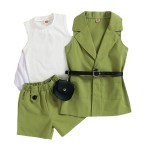 Baby Girls Set Factory - 3 Piece Sleeveless Blazer Shorts