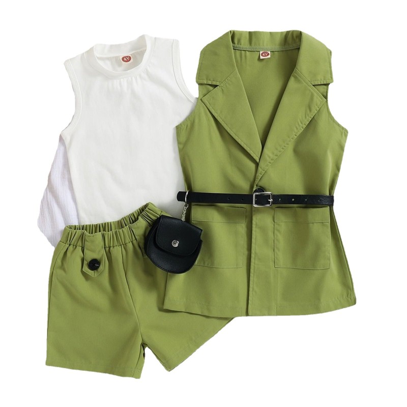 Baby Girls Set Factory - 3 Piece Sleeveless Blazer Shorts
