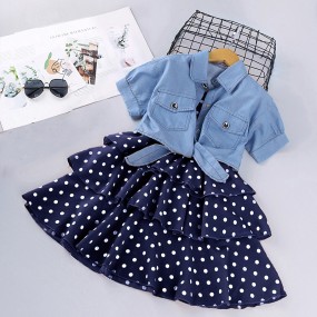 Girls Dress Set Factory - Denim Jacket Multi Layer Dress