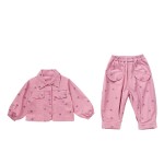 Girls Clothing Set Factory - Flower Print Loose Jacket Pants