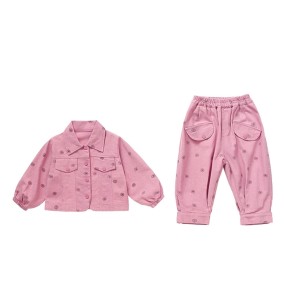 Girls Clothing Set Factory - Flower Print Loose Jacket Pants