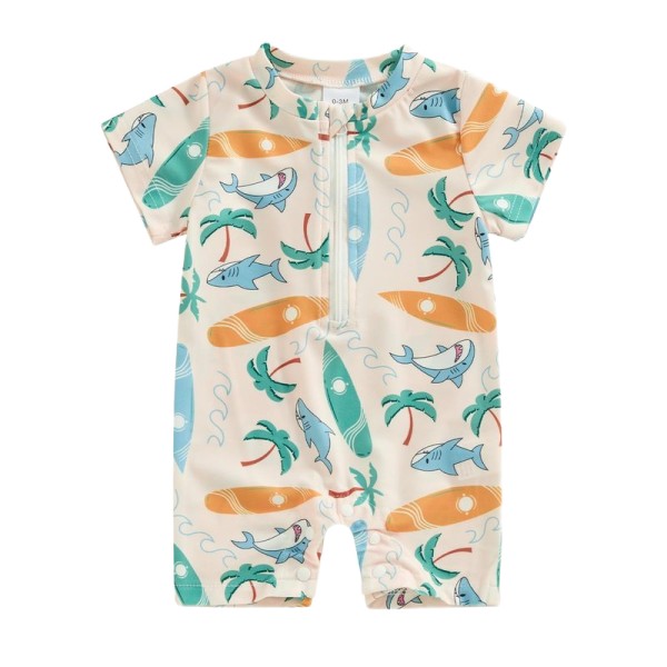 Boys Swimwear Supplier - Shark Print Short Sleeve