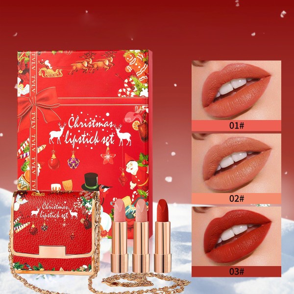 Christmas Lipstick Supplier - Three-piece Set Matte Glaze Waterproof