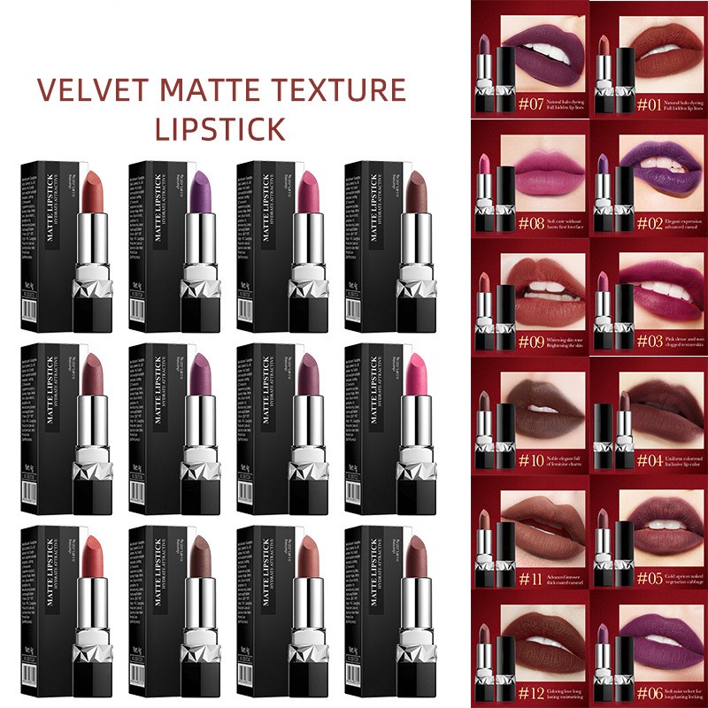 Lipstick Supplier - Hot Sale 12 Color Waterproof Velvet Matte Long Lasting
