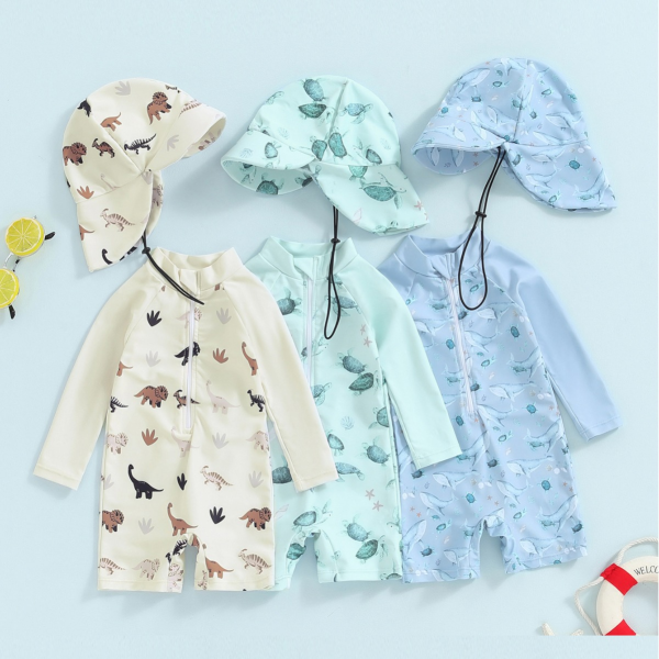 Children Swimsuit Supplier - Three-Piece Dinosaur Floral