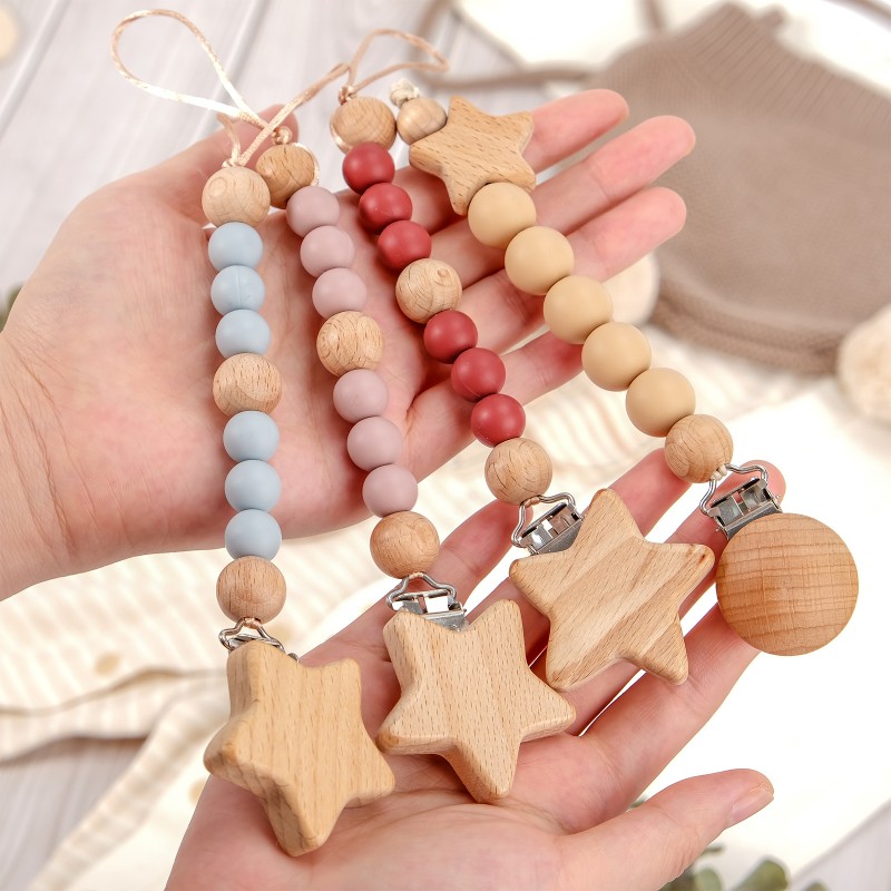 Pacifier Clip Factory - Wood Silicone Teething Beads Holder