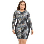 Women's Modest Factory - Print Long Sleeve One-Piece