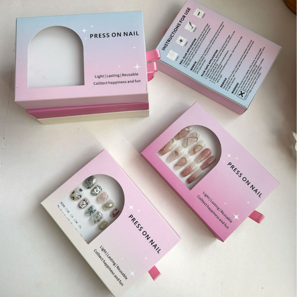 Press on Nail Paper Box Manufacturer - Custom Gradient Transparent Window Thickened