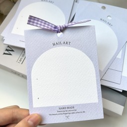 Press on Nail Display Card Manufacturer - Custom Silk Ribbon Purple Bowknot Background