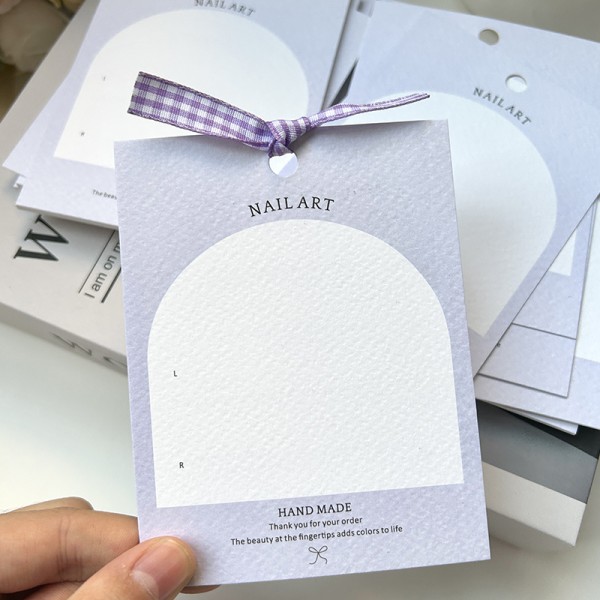 Press on Nail Display Card Manufacturer - Custom Silk Ribbon Purple Bowknot Background