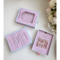 Press on Nail Box Manufacturer - Custom Pink Cardboard Clear PVC Window Handmade