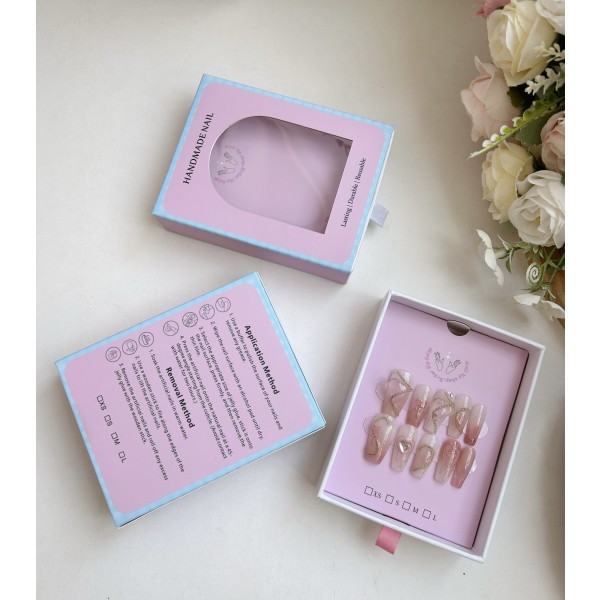 Press on Nail Box Manufacturer - Custom Pink Cardboard Clear PVC Window Handmade