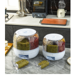 Grain Dispenser Manufacturer - Rotating 6-Compartment Dry Food with Measuring Cup