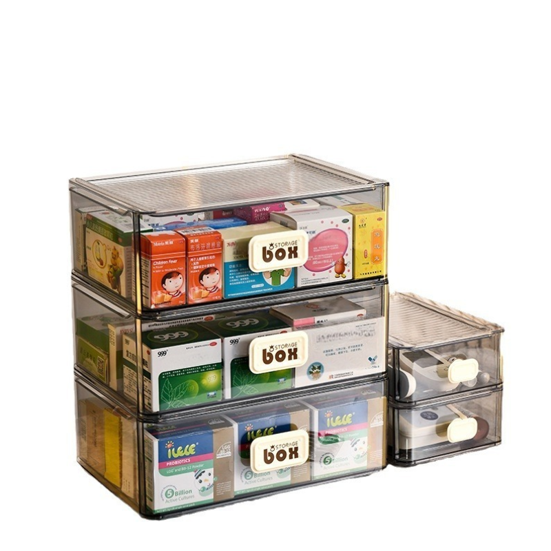 Medicine Storage Box Manufacturer - Stackable Transparent Rectangle Design Drawer