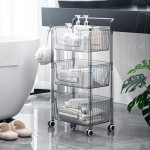 Storage Cart Manufacturer - High Quality 3 Layer Slim Slide Out with Hooks